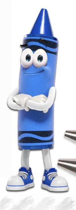 The Crayola blue crayon character, arms folded